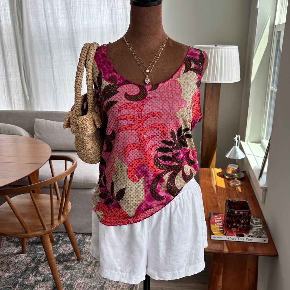 2000s Vintage INC International Concepts Tropical Pink Tank Top Summer Y2K Large